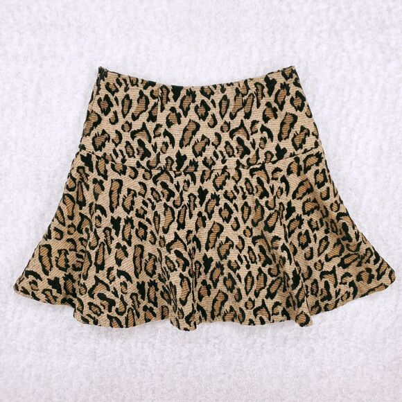 Free People Cheetah Chenille Mini Skater Skirt Sz 4 Brown Jacquard Leopard Y2K - Picture 2 of 10